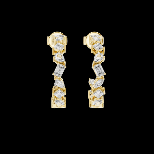Gold earrings with clear gemstones on a Black background