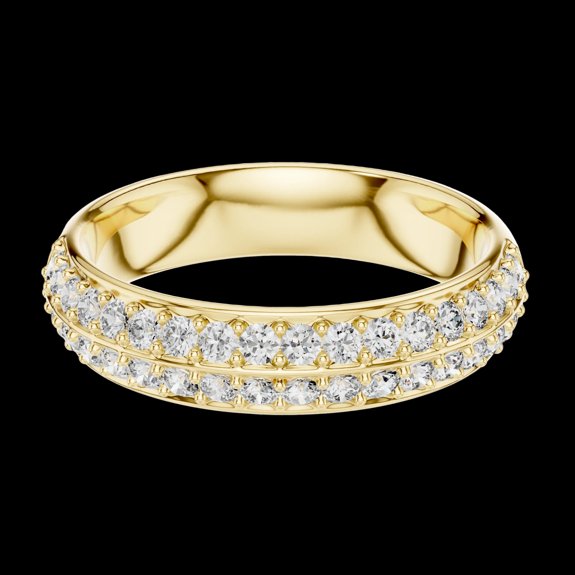 Gold ring with diamond accents on a white background