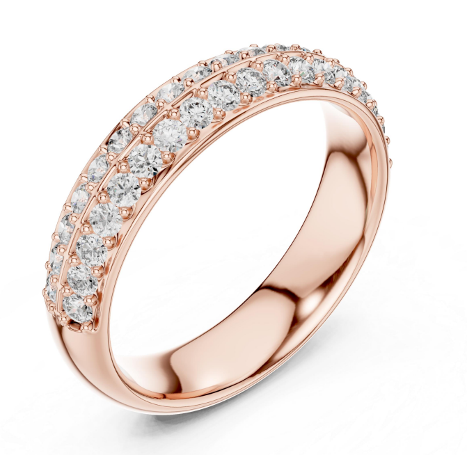 Rose gold ring with diamonds on a white background