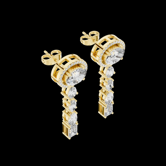 Gold and diamond earrings on a black background