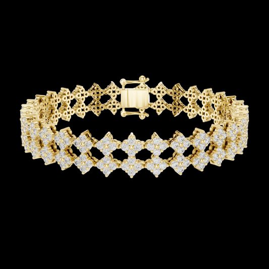 Gold bracelet with diamond accents on a black background