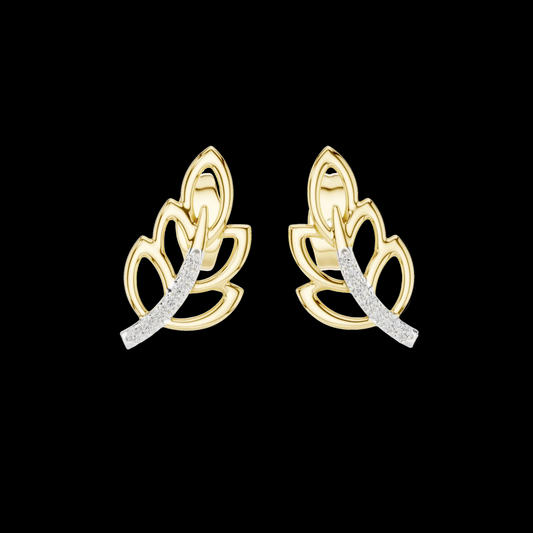 Gold earrings with leaf design on a white background