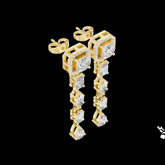 Gold and diamond earrings on a black background