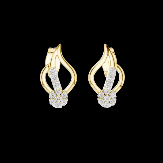 Pair of gold and diamond earrings on a black background