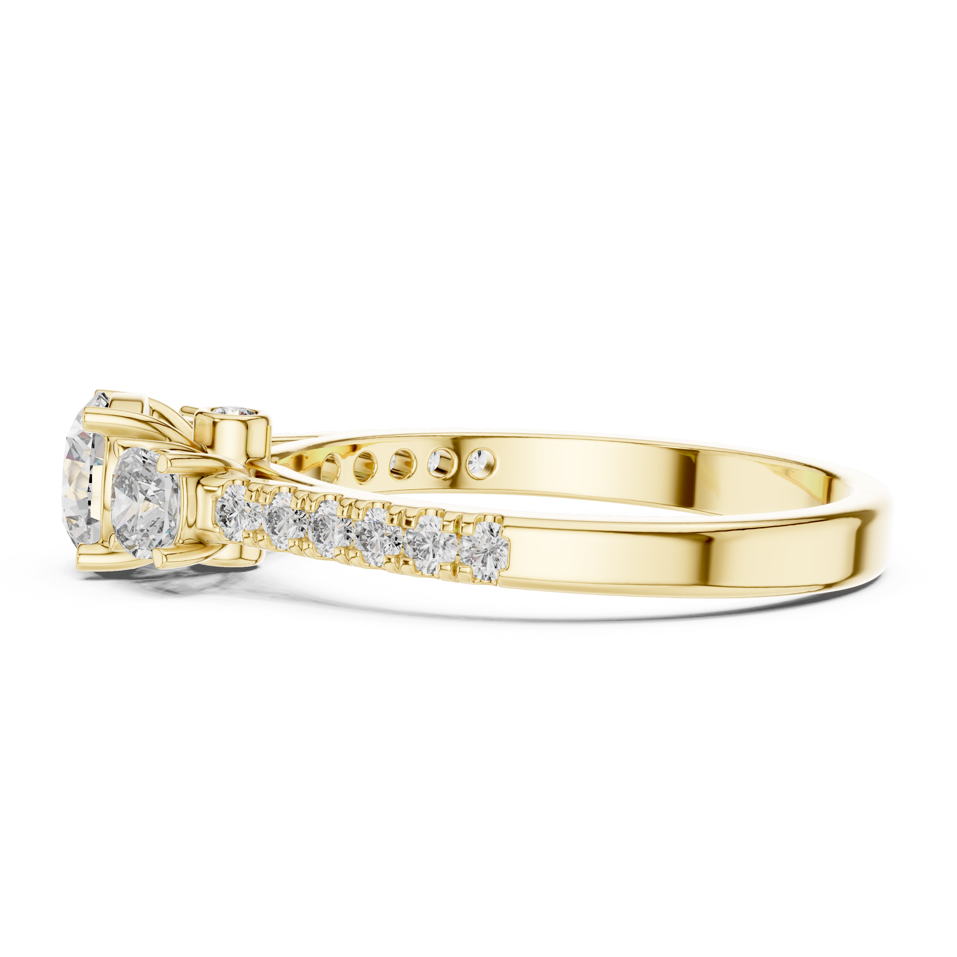 Gold ring with diamonds on a white background
