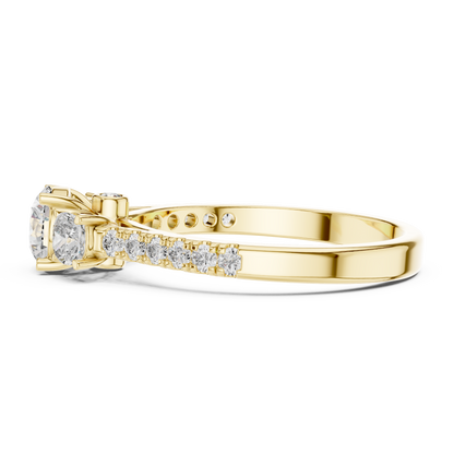 Gold ring with diamonds on a white background