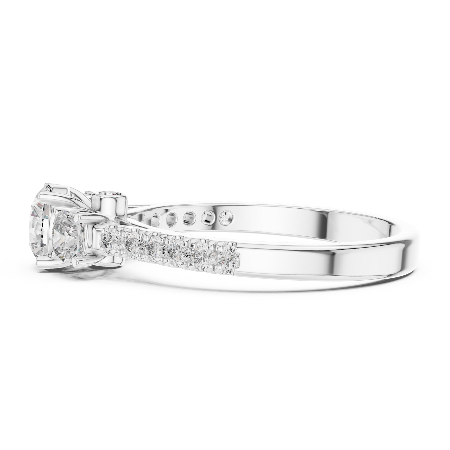 Diamond ring with a white 925 Silver band on a white background