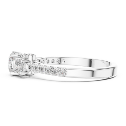 Diamond ring with a white 925 Silver band on a white background