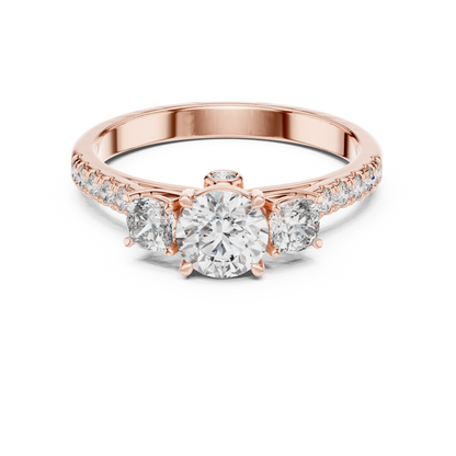 Rose gold ring with a diamond on a white background