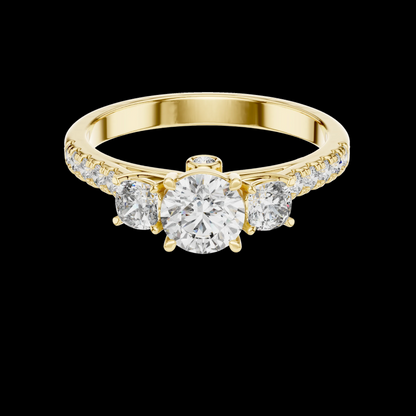Pavé Three Stone Diamond Engagement Ring in Gold | Crown Caratt
