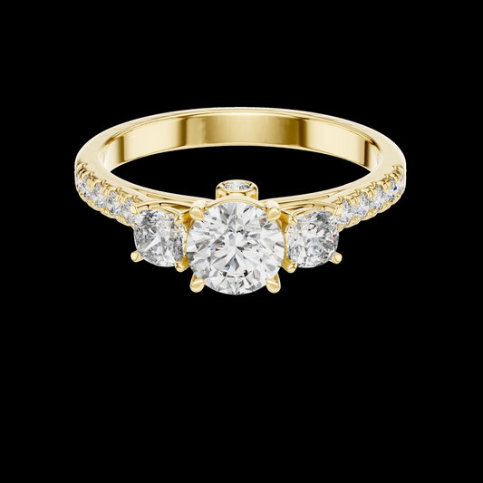 Pavé Three Stone Diamond Engagement Ring in Gold | Crown Caratt
