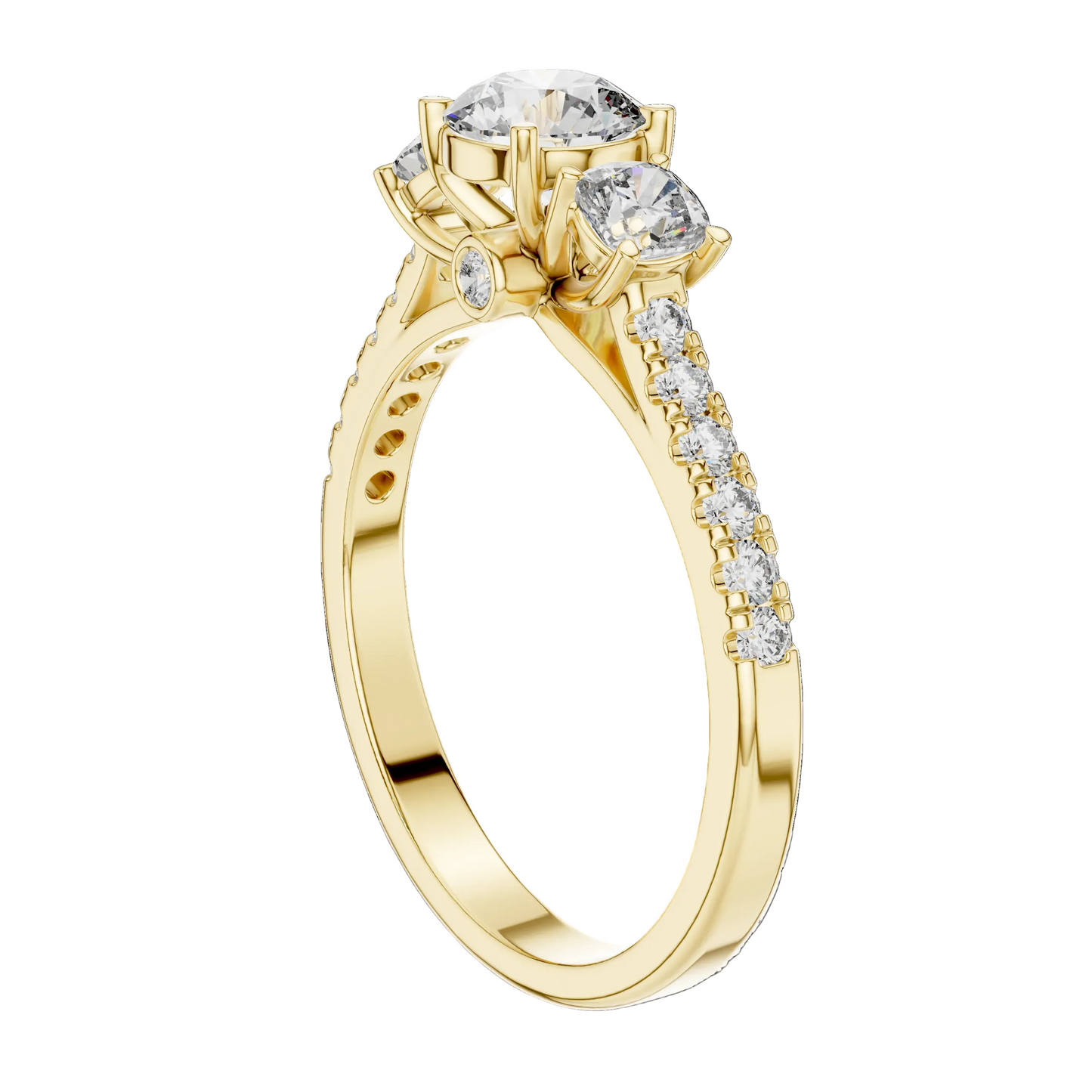 Gold ring with diamond accents on a White  background