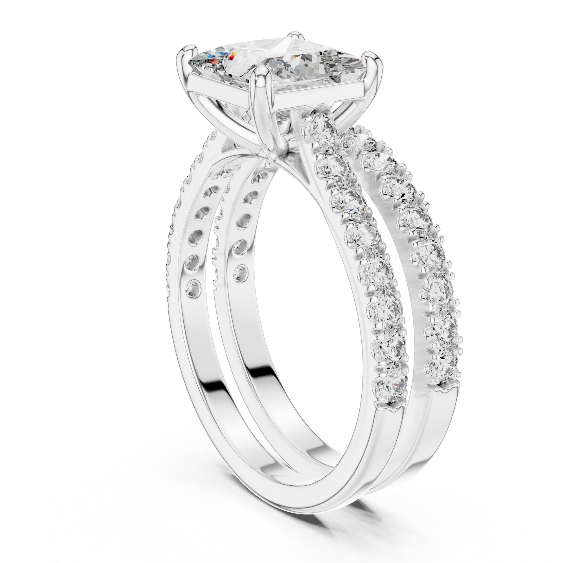 Diamond ring set on a white background