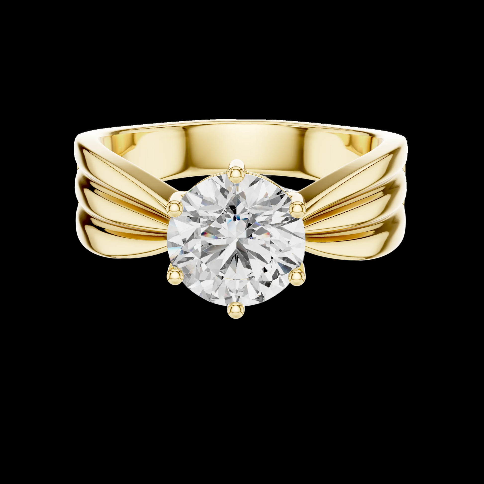 Gold ring with a large diamond on a Black background