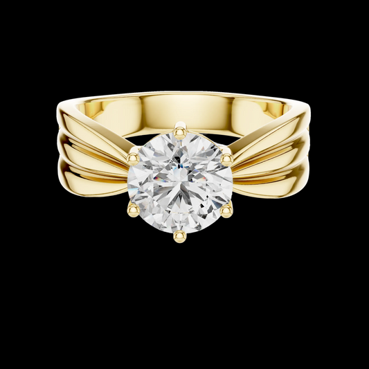 Gold ring with a large diamond on a Black background