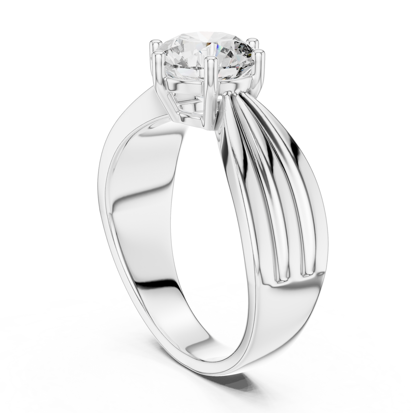 Silver ring with a diamond on a white background
