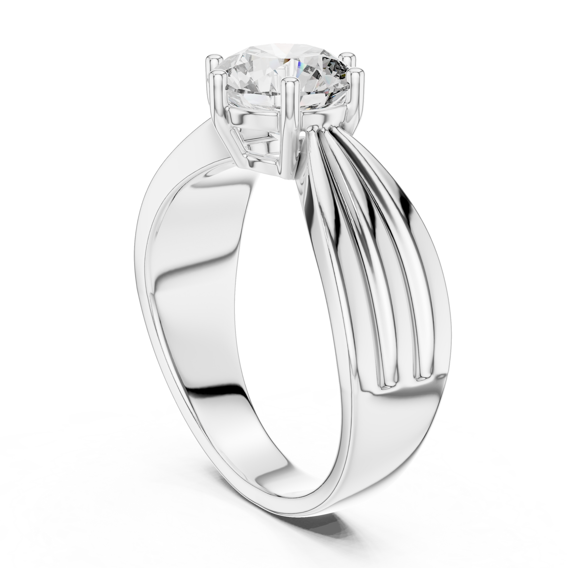 Silver ring with a diamond on a white background