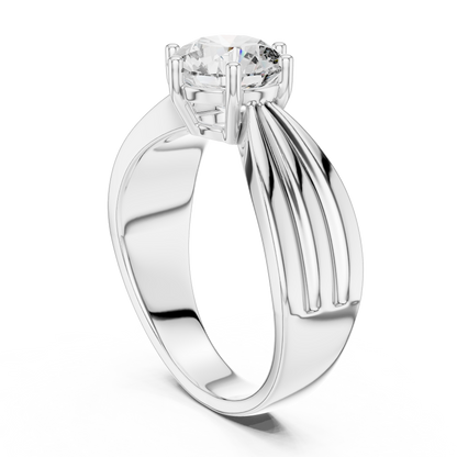 Silver ring with a diamond on a white background