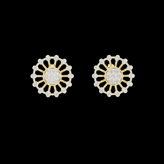 Pair of gold and diamond earrings on a black background