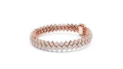 Rose gold bracelet with diamond accents on a white background