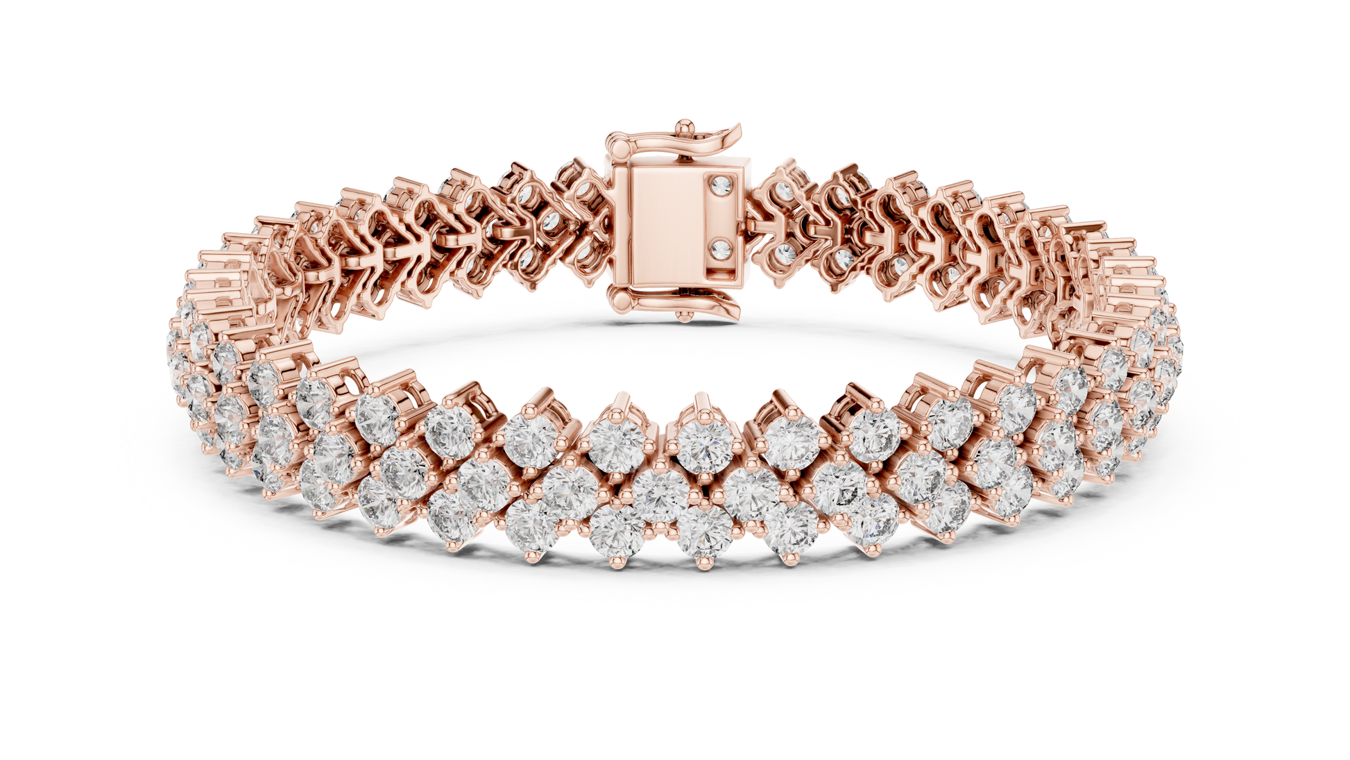 Rose gold bracelet with diamond accents on a white background