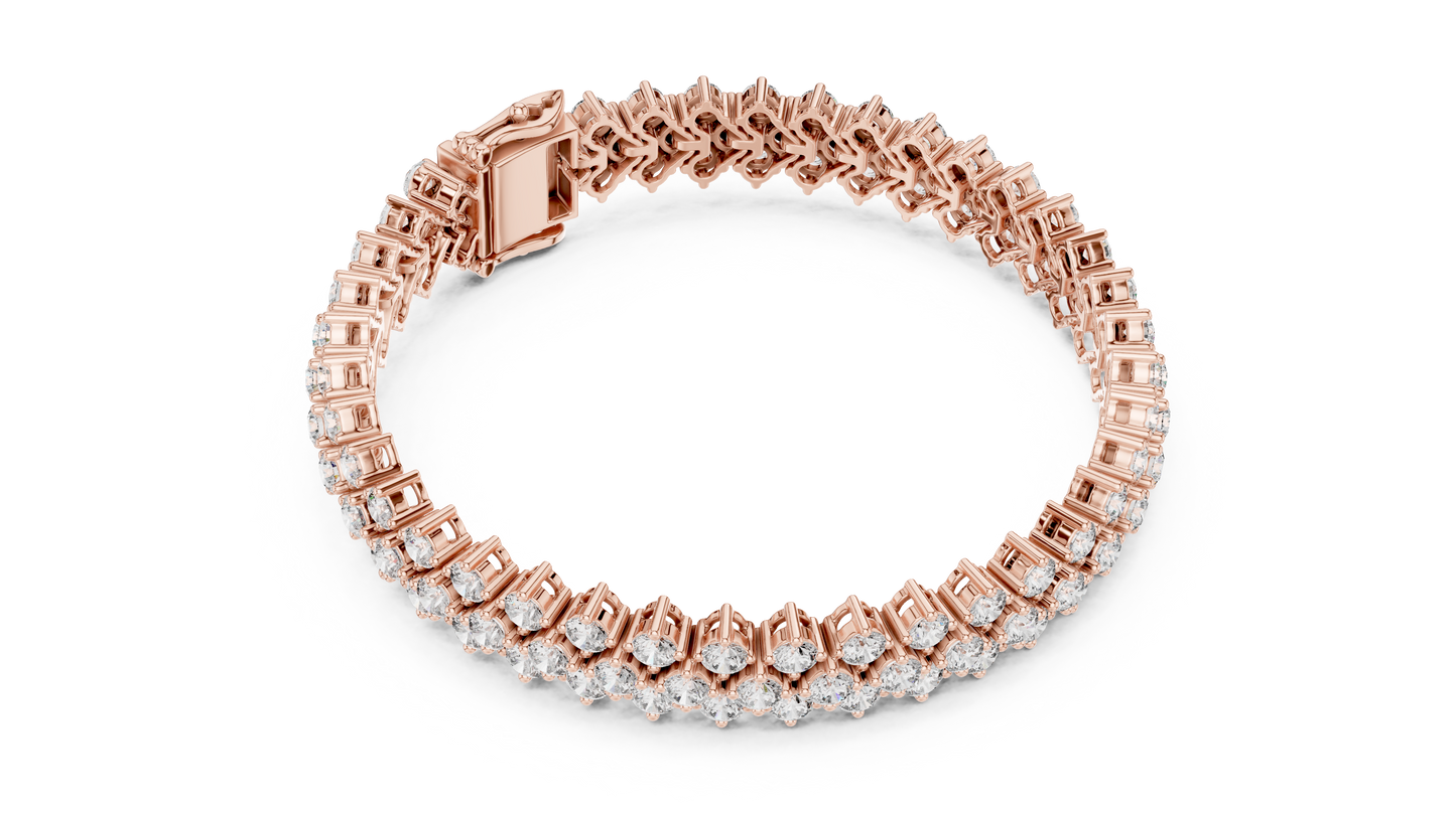 Rose gold bracelet with clear stones on a white background
