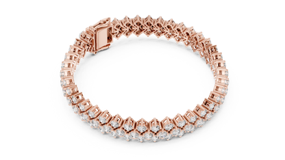 Rose gold bracelet with clear stones on a white background