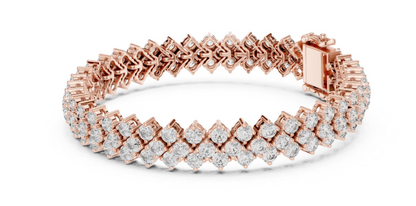 Rose gold bracelet with diamond accents on a white background