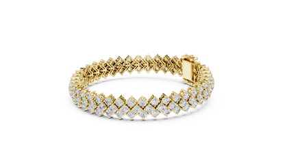 Gold bracelet with diamond accents on a white background