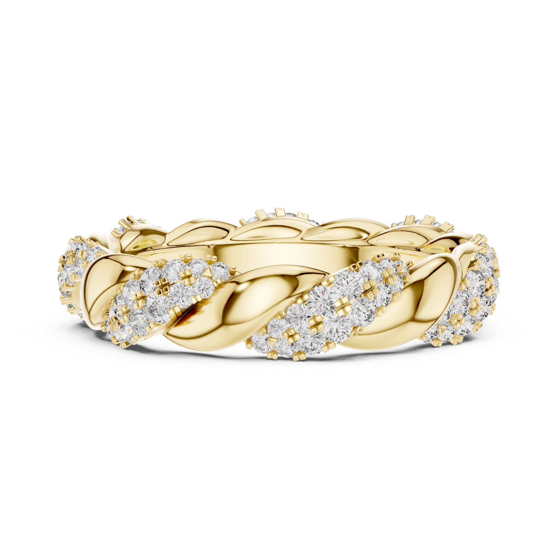 Gold ring with diamond accents on a white background