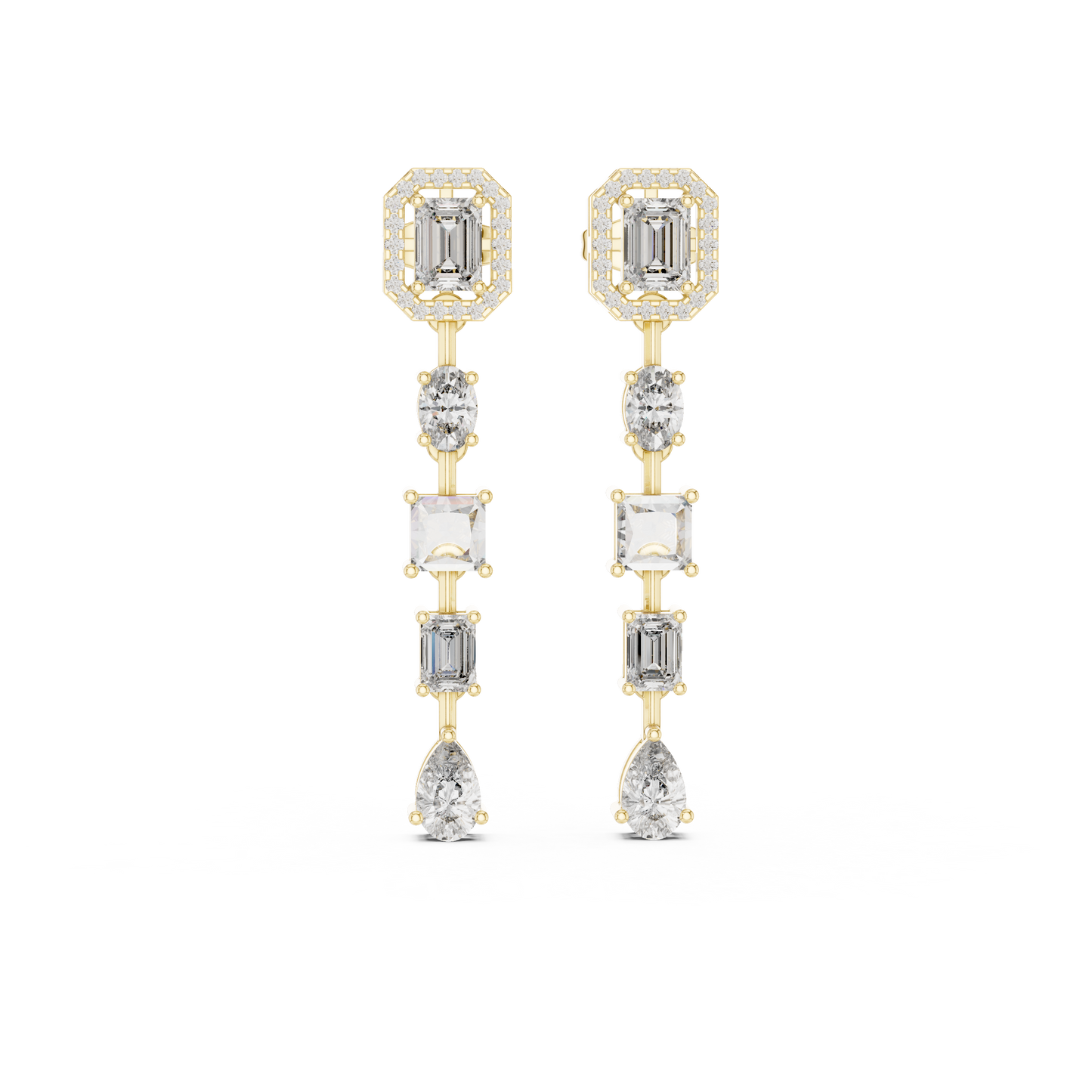 Pair of diamond earrings on a white background