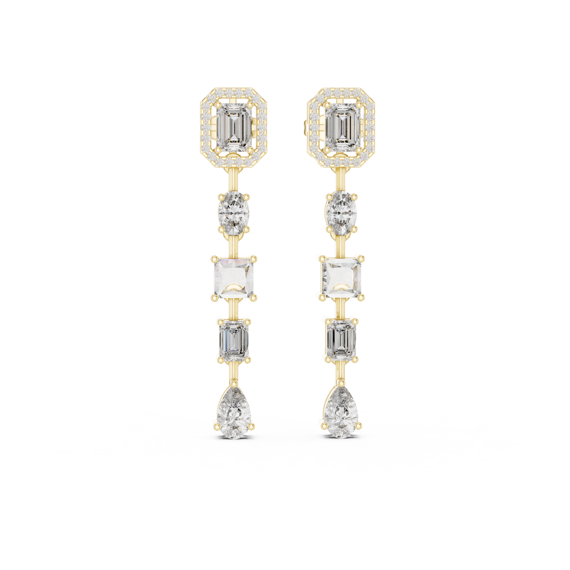 Pair of diamond earrings on a white background