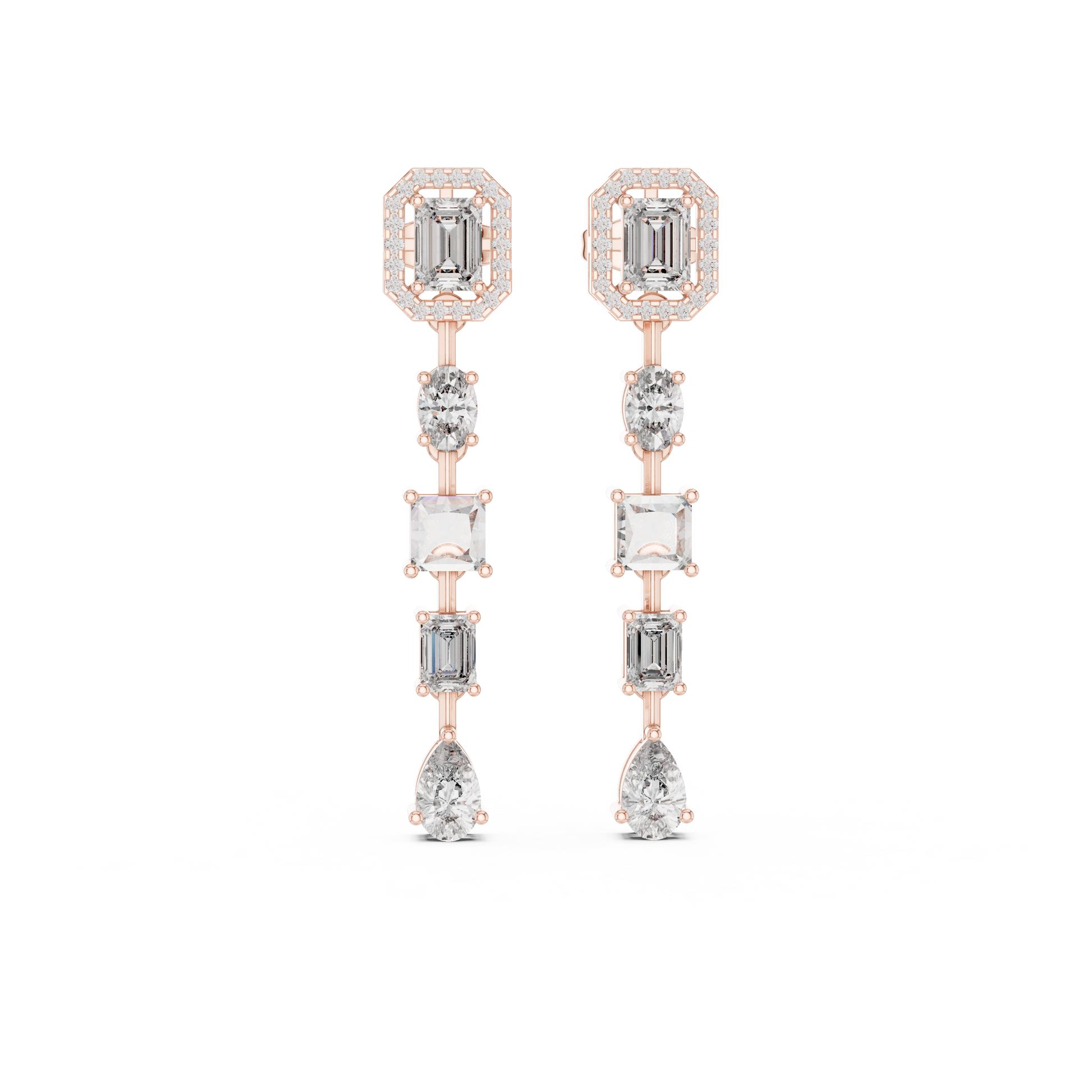 Pair of diamond earrings on a white background