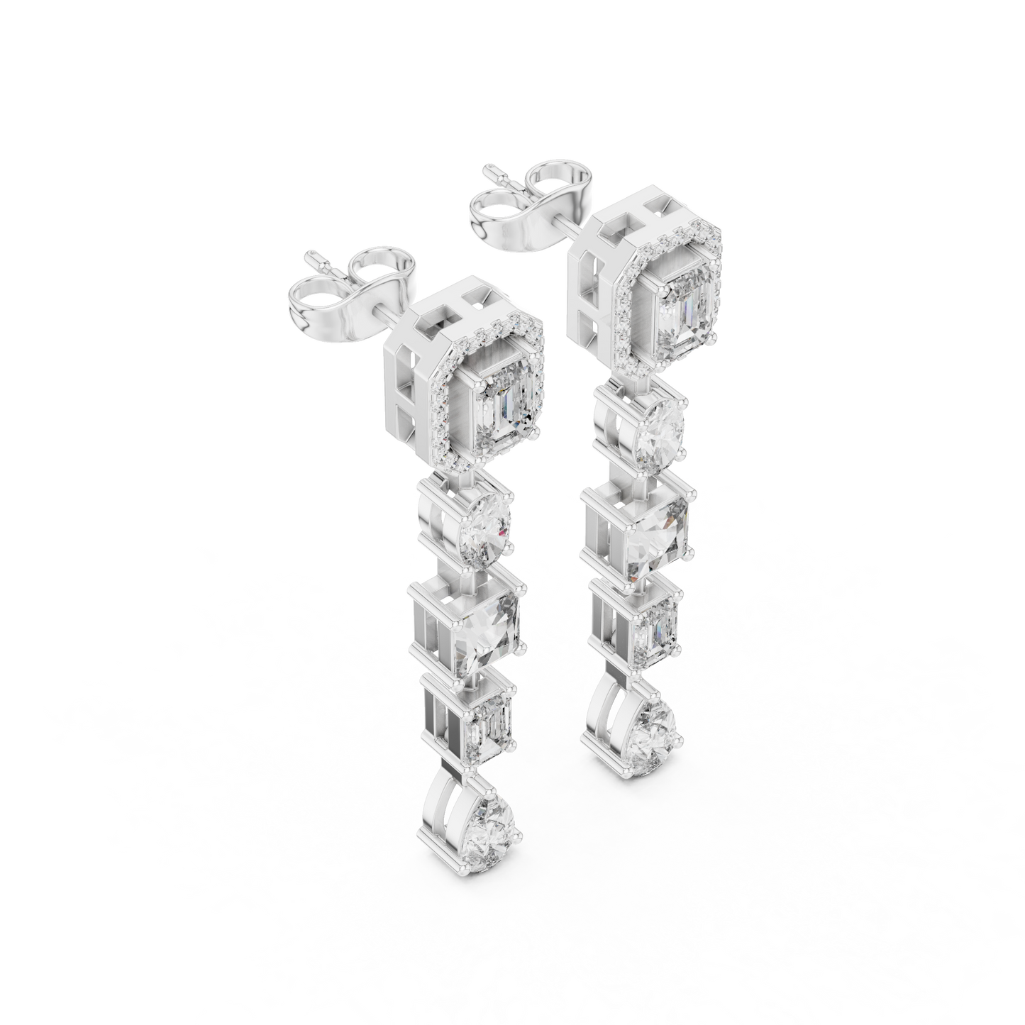 Diamond earrings on a white background