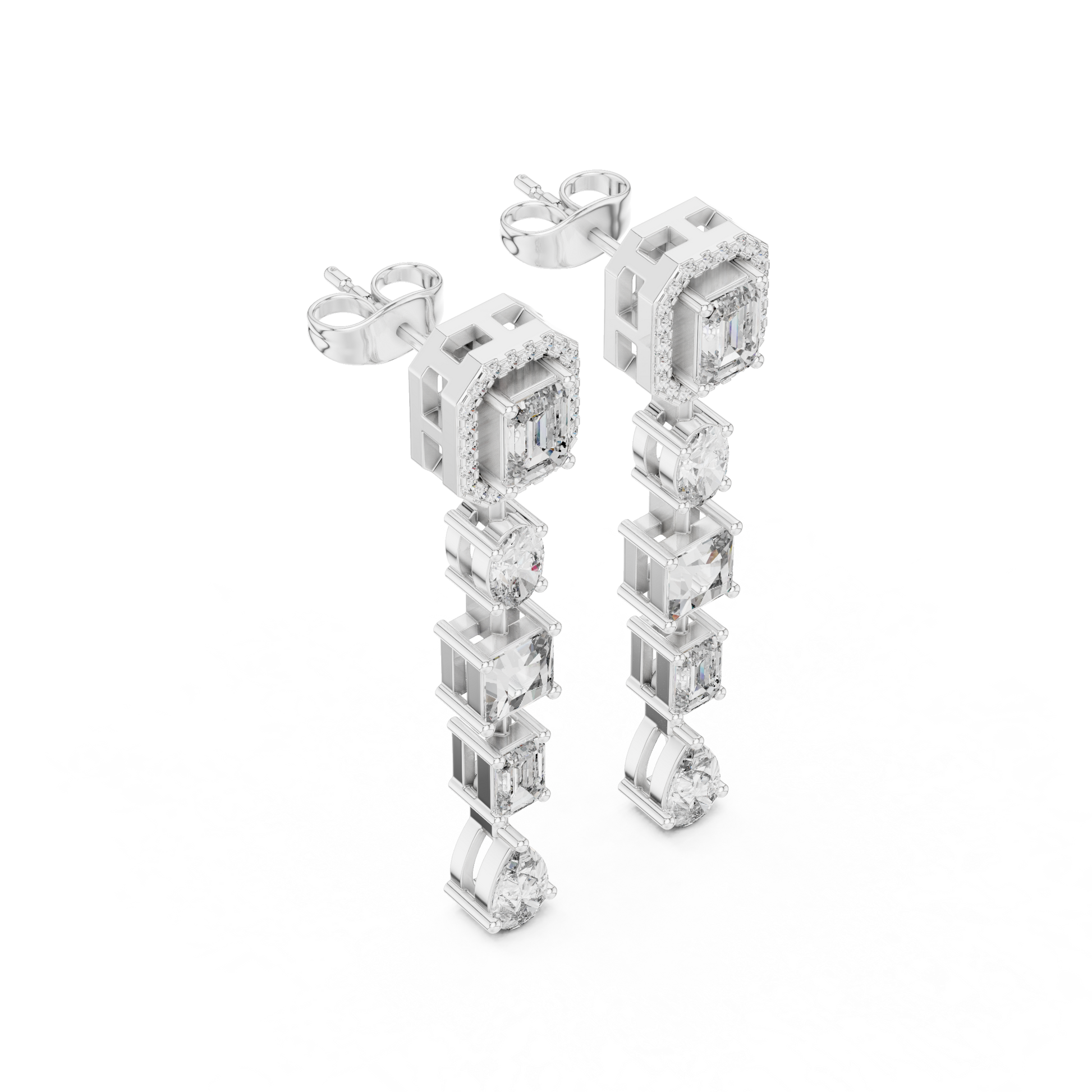 Diamond earrings on a white background