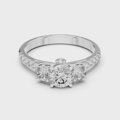 Pavé Three Stone Diamond Engagement Ring in Gold | Crown Caratt