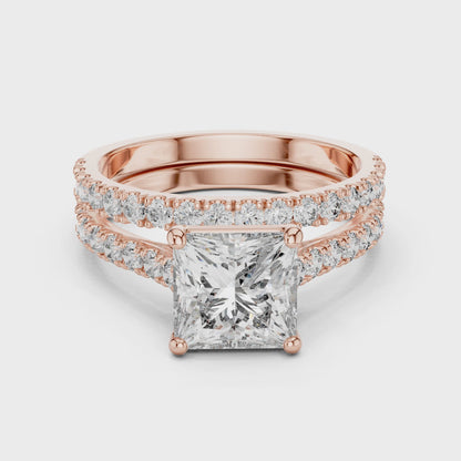 2.46 CT Princess Cut Double Band Lab Grown Diamond Engagement Ring