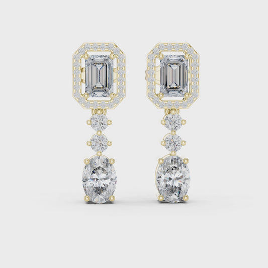 3.03 CT Emerald Halo Lab Grown Diamond Drop Earrings
