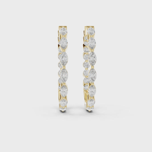 0.651 CT Radiant Marquise & Emerald Cut Lab Grown Diamond Hoop Earrings