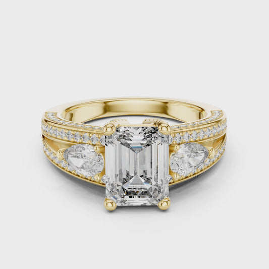 3.096 CT Emerald Cut Three Stone Lab Grown Diamond Engagement Ring