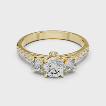 Pavé Three Stone Diamond Engagement Ring in Gold | Crown Caratt