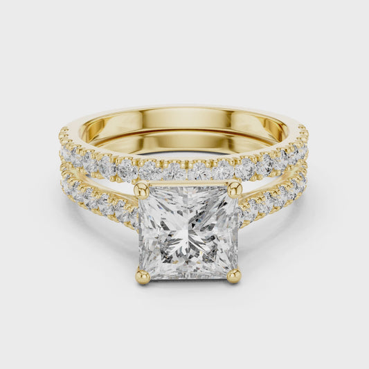 2.46 CT Princess Cut Double Band Lab Grown Diamond Engagement Ring